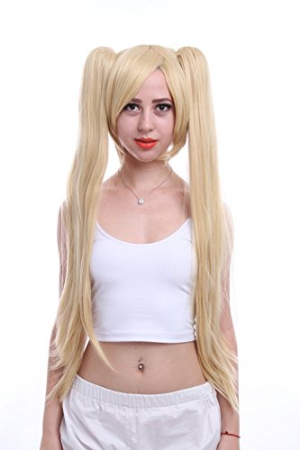L-email Womens Long Straight Ponytails Miku Cosplay Wig Blonde