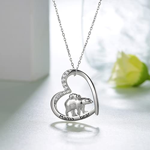 Mama Bear Sterling Silver Pendant Necklace for Women - Heart Mama Bear Jewelry2