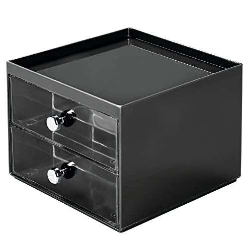 Mdesign Stackable Plastic Eye Glass Storage Organizer Holder For Eye Glasses, Accessories - 2 Divided Drawers, Chrome Pulls #TOP5