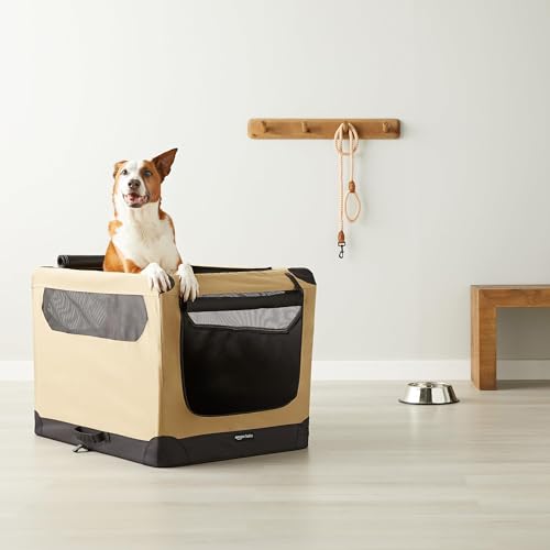 Amazon Basics Hundekäfig, weich, faltbar, 91 x 61 x 61 cm, Hellbraun