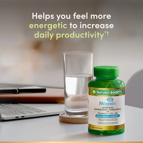 Image of Nature's Bounty Magnesium L-Threonate - 2,000mg Magtein Per 3 Capsules- Advanced Magnesium Supplement with Vitamin C & Vitamin D3- Supports Brain Health, Energy, Nerve & Immune Support 90 Capsules