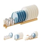 Dish Rack, Flexible Bamboo Dish Drying Rack Pot Lid Plate Stand Holder Adjustable Vertical Organizer Storage for Kitchen Cabinet Dish, Pot Lid, Bowl, Cup