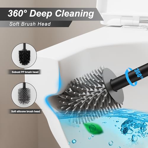 Image of BGL Black Toilet Bowl Brush and Holder Matte Black Toilet Brush and Holder Set reestanding Bowl Brush for Bathroom