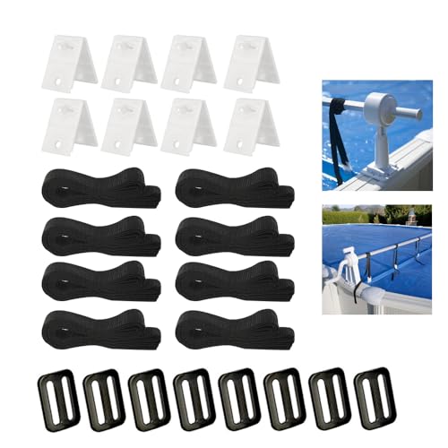 XPJBKC Kit de Fixation pour Bâche Solaire de Piscine, 8 Set Sangles de Maintien, Sangles de Maintien de Bâche de Piscine pour Enrouleur Bache Piscine &...