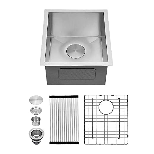Kichae 15x17 Inch Bar Prep Sink Undermount Single Bowl 18 Gauge Stainless Steel Kitchen Sink