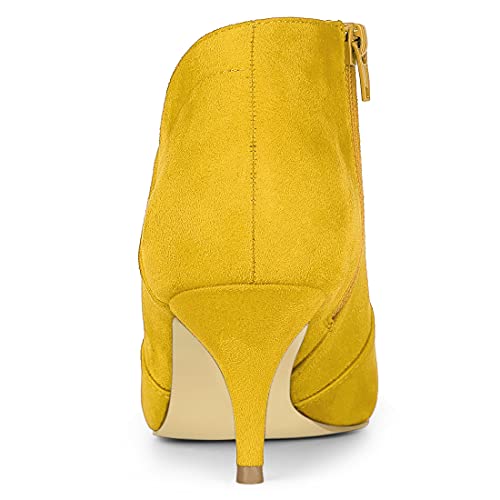 Allegra K Women's Pointed Toe Kitten Heel Cutout Yellow Ankle Boots 10 M US3