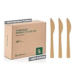 100% Bamboo Utensils - 400 Carbonized Knives Disposable Cutlery Biodegradable and Sanitized - Heavy Duty & Fully…