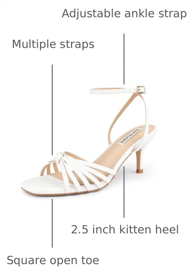 Image of JOY IN LOVE Women's Kitten Low Strappy Heels Ankle Strap Heeled Sandals