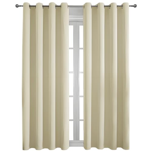 Flei Rideau à Oeillets, Isolation Thermique Fenêtre Rideaux 100% Polyester pour Salon Moderne Chambre Cuisine Balcon Romantique-100x100cm-Beige-(L x H) Lot de 1