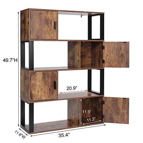 Usikey 5 Tier Bookcase, Rustic Open Bookshelf With 4 Storage Cabinet, Shelving Display Book Shelf For Living Room, Home Office, Rustic Brown #TOP6