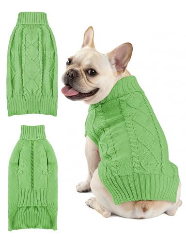 Image of Dog Sweaters for Small Medium Large Dogs Cats, Soft Warm Turtleneck Pullover Solid Cable Knit Fleece Stretch Pet Clothes,Classic Fuzzy Coat for Puppy Girl Boys for Fall Winter Cold Weather