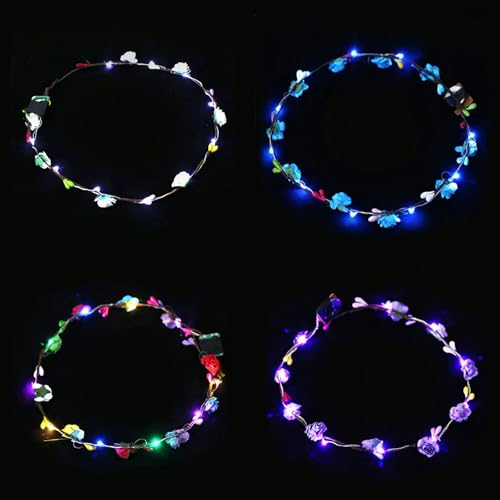 4 Pcs LED Flower Crown Headband, Lighted LED Hair Bands, LED Crown Headbands Light Up LED Flower