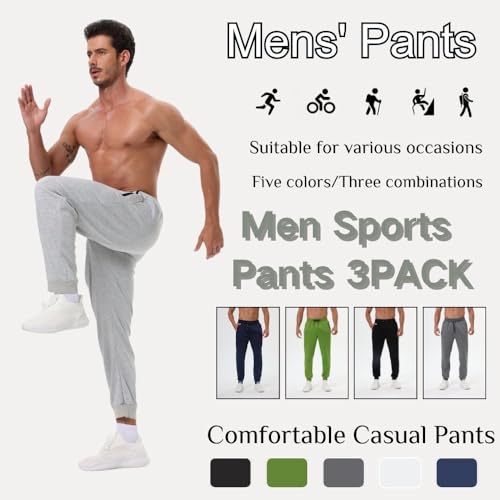 3 Pack Mens Athletic Sweatpants with Zip Pockets,Workout Gym Sweat Pants for Men Running Jogging Pants2