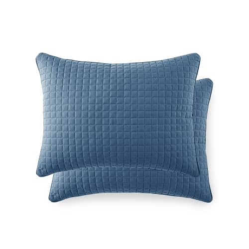 2-Piece Standard Pillow Shams 20x26 in Quilted Set Microfiber, Coronet Blue