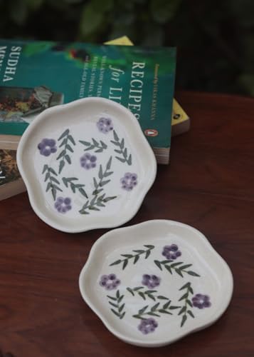 Image of WEAVING HOMES Lavender Fields Handmade Dessert Plate Luxurious Premium Ceramic Plates, Handmade Kitchenware Dinnerware Pasta Serving Plates- Set of 1