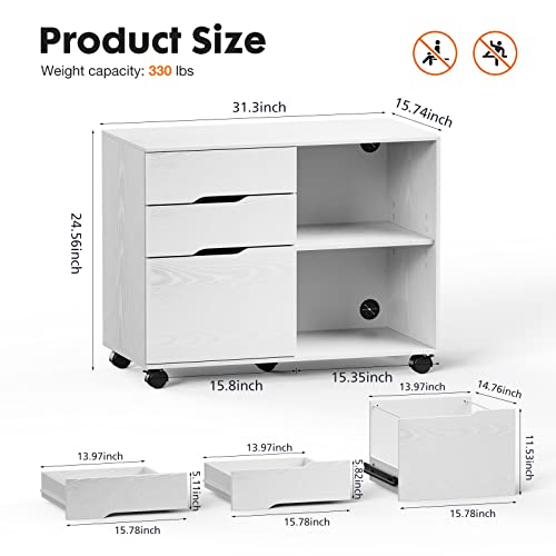 Sweetcrispy Filing Cabinet, 3-Drawer File Cabinet For Home Office, Mobile Lateral Filing Cabinet, Printer Stand With Open Storage Shelves For Kids Room, Small Space #TOP2