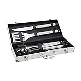 Grillbesteckset aus Edelstahl Silvertree Grillbesteck Long Beach  5-teilig  Edelstahl  mit Transportkoffer  BBQ  Besteckset  Grillwender  Grillzange  Grillgabel  Grillmesser  Grillbürste