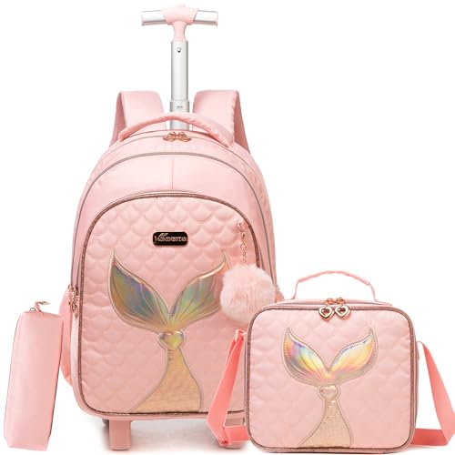 HTgroce Cartable Fille Primaire Roulette Sac a Roulette Fille CM2 Sac à Dos à Roulettes, Cartable de Voyage et Scolaire à Roulettes