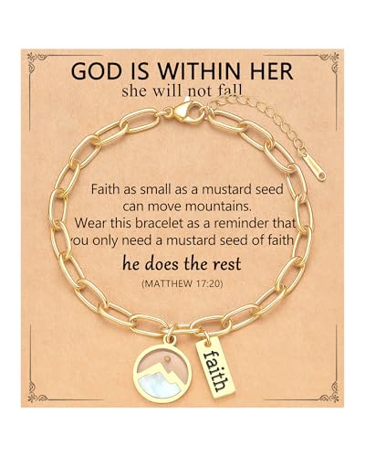 Move Mountains-Gold Mustard Seed Faith Bracelet Catholic Christian Easter Christmas Birthday Gifts for Women Her
