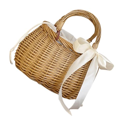 Mipcase Cesta Portátil de Frutas Tejida Mano Cesta Delicada para Picnic y Almacenamiento de Mimbre Artesanal y Estable para Compras y Diario