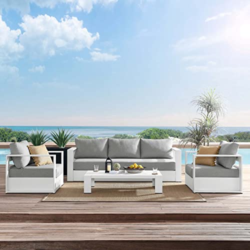 Image of Modway Tahoe Aluminum 4-Piece Outdoor Patio Set in White Gray