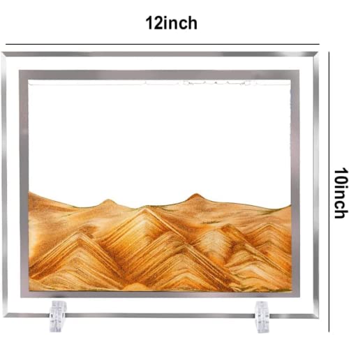 Image of NYRWANA Moving Sand Art Picture Glass Liquid Wall Painting 3D Deep Sea Sandscape Natural Landscape in Motion Display Flowing Sand Frame Relaxing Home Decor (12 inch, Orange)