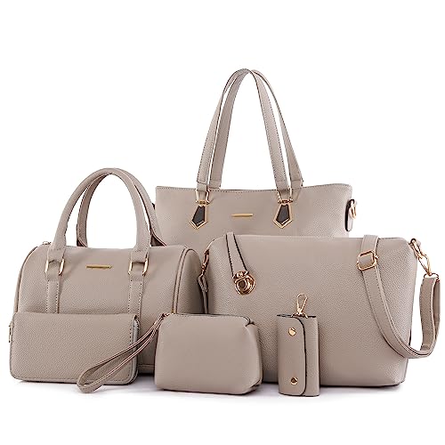 OTMIPIML Purses and Handbags for Women Synthetic Leather Tote Crossbody Bags Satchel Purses Set 6pcs (2D-Grey)