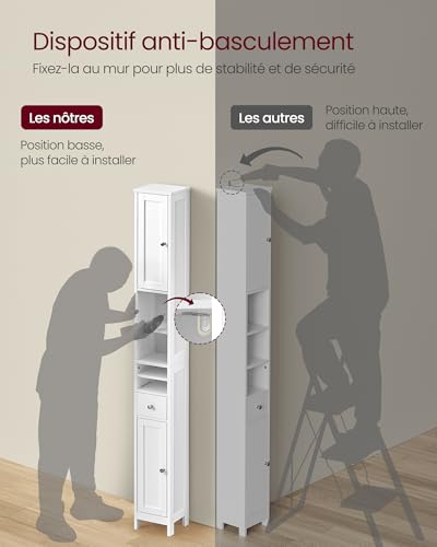 Colonne SDB étroite 180 cm étagères réglables VASAGLE