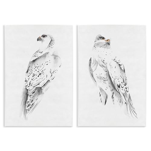 Image of White Hawk Winter Birds, 13 x 19 Inch Mounted Print on Wall Plaque Set