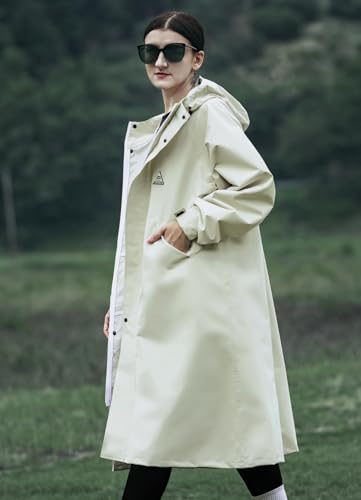 Image of Men's rainproof jacket with hood, waterproof, lightweight, activity long women's multi-functional raincoat, Large, Beige
