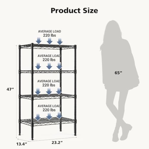 Image of DUMOS 4-Tier Metal Wire Storage Shelves, Adjustable Standing Storage Rack Shelf, Heavy Duty Steel Shelving Unit Organizers for Kitchen Bathroom Pantry Garage, 23.2 inch Wx13.4 Dx47.1 H, Black