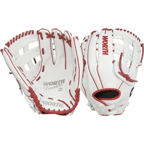 Worth | Freedom Series Slowpitch Softball Glove | 13 Inch | White/Red | Right Hand Throw