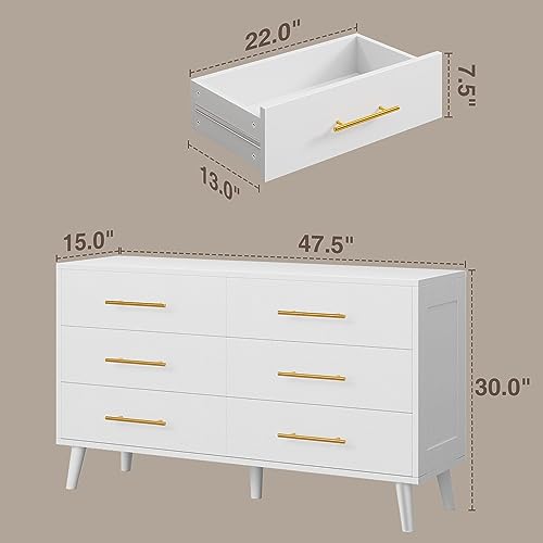 Aiho-6-Drawer-Dresser-for-Bedroom-Chest-of-Drawers-with-Metal-Handles-Wood-Storage-Dresser-Modern-Dresser-for-Nursery-Living-Room-Entryway-White-Dresser Aiho 6 Drawer Dresser for Bedroom Chest of Drawers with Metal Handles Wood Storage Dresser Modern Dresser for Nursery Living Room Entryway White Dresser