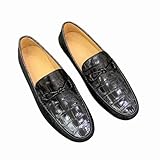 Authentic Real True Crocodile Skin Business Casual Style Men Moccasins Shoes Genuine Exotic Alligator Leather Male Slip-on Flats (Black, Adult, Men, 8.5, Numeric, US Footwear Size System, Medium)