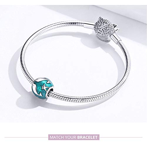 Abalorio de delfín esmaltado redondo compatible con brazalete de plata 4