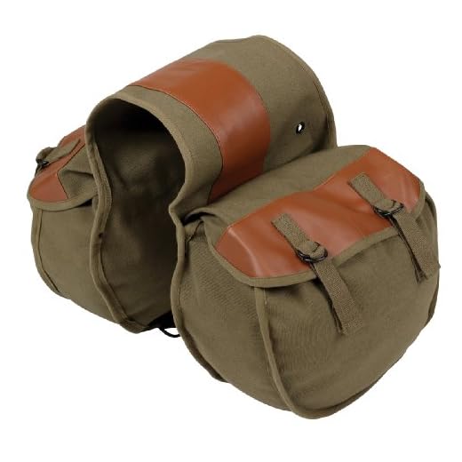 Stansport Heavy-Duty Motorcycle Saddlebags 22 oz. Cotton Duck Canvas Panniers with Vinyl Backing - Universal Fit for Cruisers, Touring Bikes, Bicycles - Flap Pockets with Double-Strap Tie-Downs