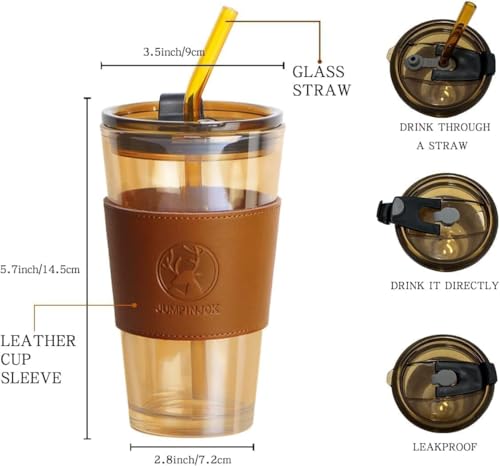 Image of Glass Mug with Bamboo Lid and Straw, 510ml, for Cold Drinks, Smoothies, Coffee(Pack of 1) (Customised Glass Mug with Name Big)