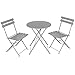 Vanage Bistro Set Balkon, Balkonmöbel Set 3 Teilig, klein und klappbar, wetterbeständig, wasserfest, Besteht aus 1 x runder Tisch und 2 x Stühlen, Metall, für Balkon, Garten, Terrasse, Grau