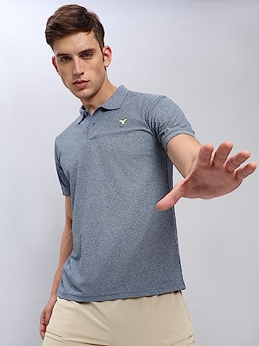 Image of TECHNOSPORT Men's Polyester Slim Fit Self-Design Short Sleeve Polo Matpiq T-Shirt with Anti Microbial, Techno Dry for Regular and Casual Use
