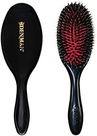 Denman Cushion Hair Brush (Medium) with Soft Nylon Quill Boar Bristles - Porcupine Style for Grooming, Detangling, Straightening, Blowdrying and Refreshing Hair  Black, P081S