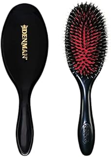 Denman Cushion Hair Brush (Medium) with Soft Nylon Quill Boar Bristles - Porcupine Style for Grooming, Detangling, Straightening, Blowdrying and Refreshing Hair  Black, P081S