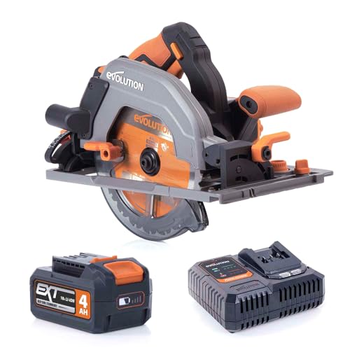 Evolution Power Tools R185CCSX-Li Scie circulaire sans fil compatible avec les rails 18v comprend une lame multi-matériaux, coupe le bois, le métal, le...