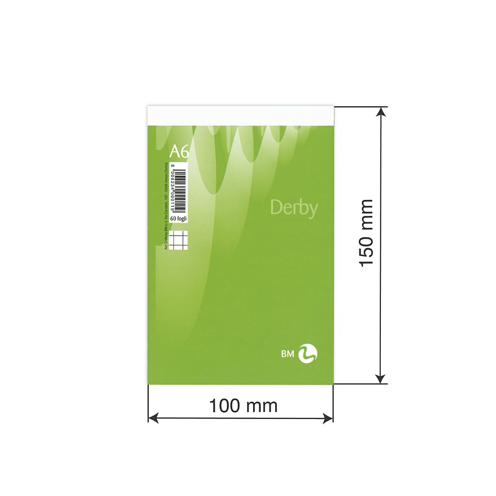 BM BeMore Notes Derby Blocco Notes Punto Metallico A6 Rigatura 5 mm Quadretti 5 mm Carta 60 g/mq Confezione 10 pezzi