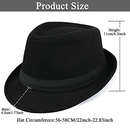Vintage Black Fedora For Men Manhattan Trilby Wool Short Brim Fedora Hat With Band #TOP1