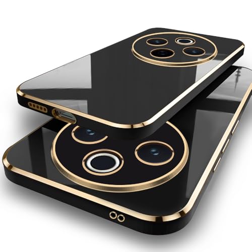 Image of TheGiftKart Luxurious Golden-Plated Back Cover Case for iQOO Z10 5G / Vivo T4 5G | Raised Lips for Camera & Screen Protection | Shockproof Design | Stylish Back Cover Case (TPU, Black)