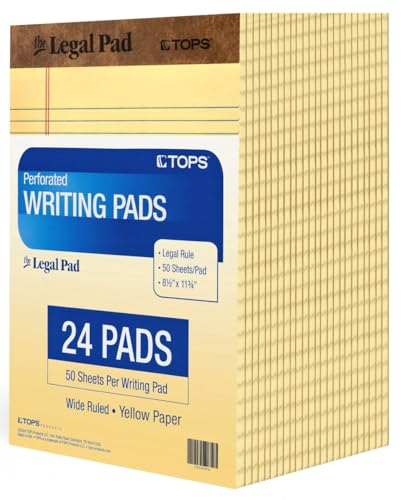 Tops 8.5 x 11 Legal Pads, 24-pack, yellow wide-ruled, 50 sheets each