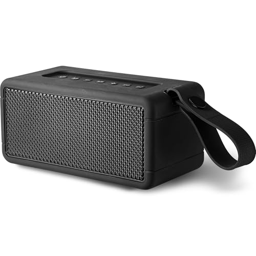 AT&T Essentials Retro 40W Bluetooth Speaker, IPX6 Waterproof, Bluetooth 5.3, LED Light Modes, Bass & Treble Control, 12H Battery, USB-C Charging, Outdoor & Indoor Use, Home Audio System - Black