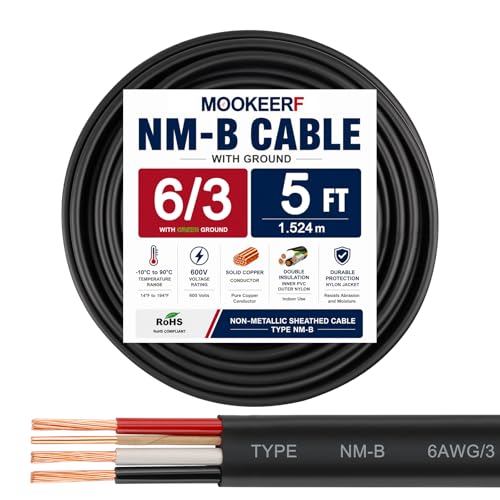 Image of 6 /3 Wire with Ground - 5FT NM-B 6 Gauge Non-Metallic Sheathed Cable 100% Pure Copper 6 AWG 3 Conductor Residential Indoor Wire for Outlets, Switches, Other Loads and Lighting Wiring Projects etc.