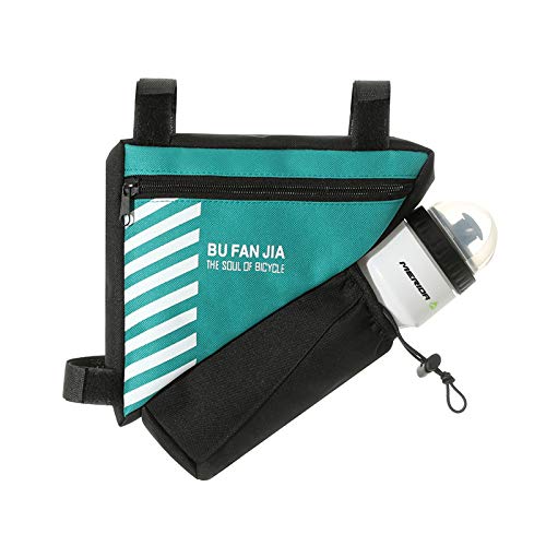 Borsa da telaio per bicicletta con portabottiglie, impermeabile, multifunzione, triangolare, per bici da strada e mountain bike, porta bevande, accessori per ciclismo, gadget per bici (verde acqua)