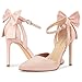 Carcuume Women's Closed Toe Heels Bow Stiletto Heel Sandals Pointed Toe Pumps Wedding Shoes, BELLEOO-Light Pink-8